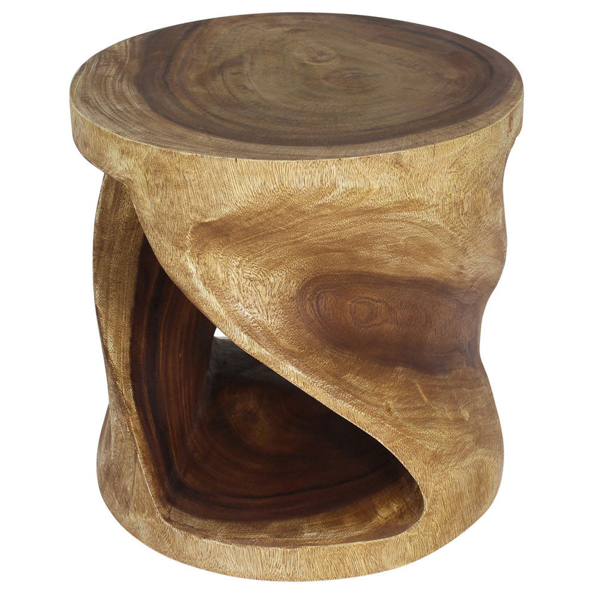 The Elric Curved Twisted Rustic Solid Wood End Table 20 in DIA x 20 in H Walnut