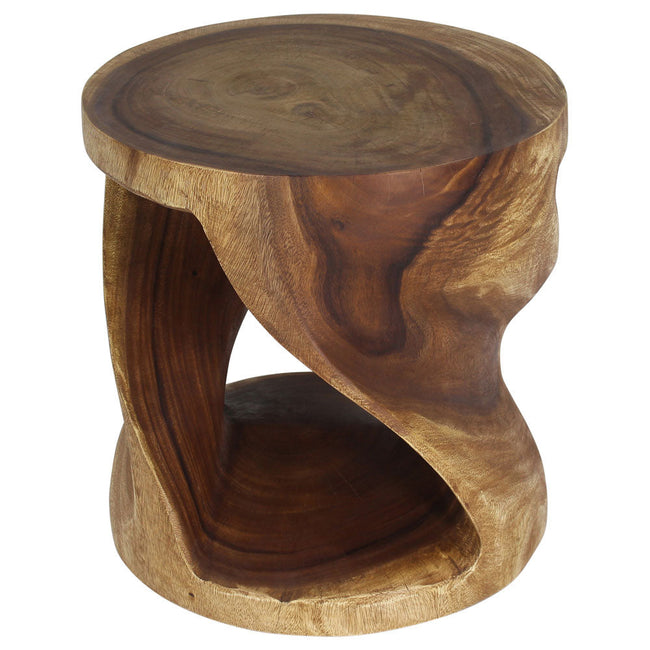 The Elric Curved Twisted Rustic Solid Wood End Table 20 in DIA x 20 in H Walnut