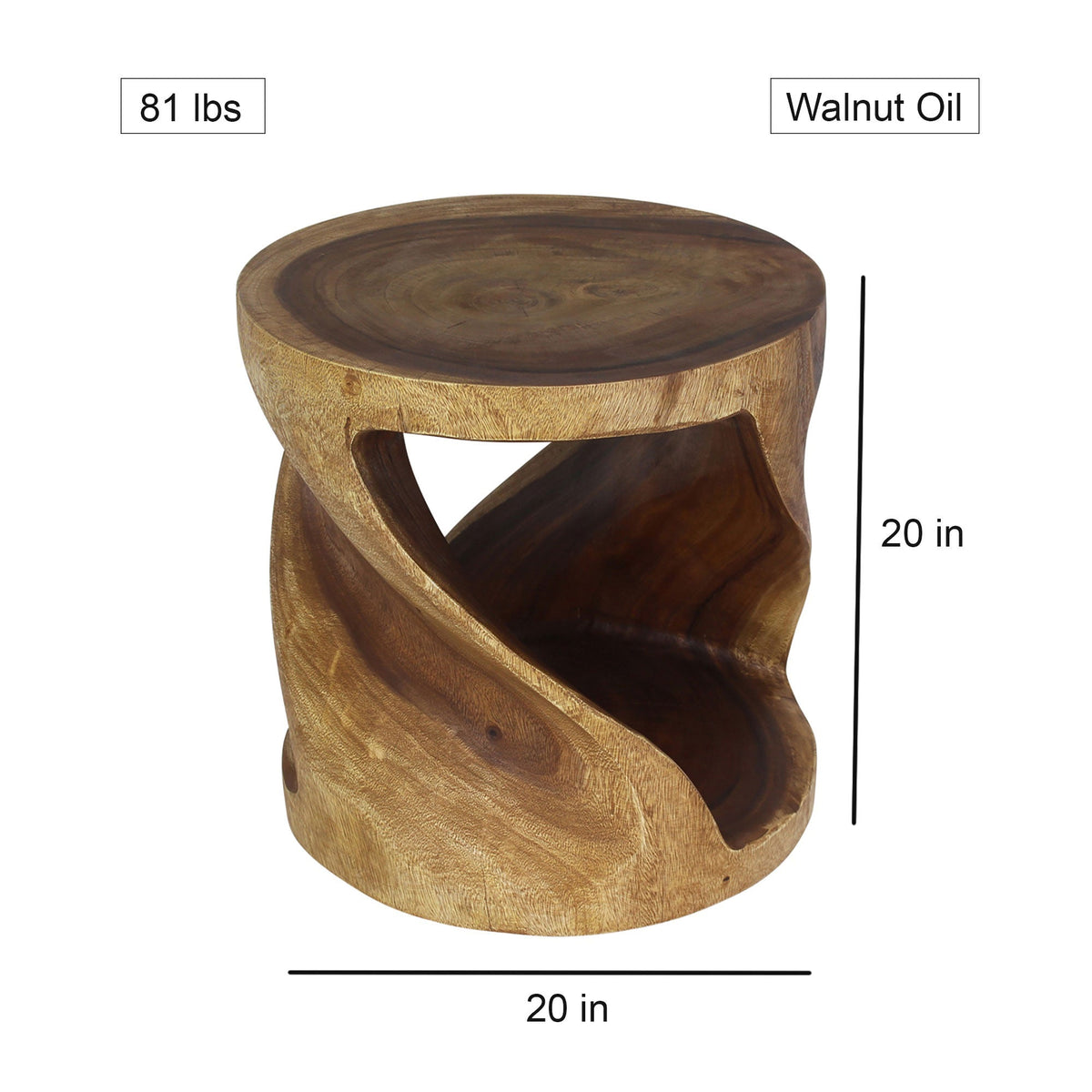 The Elric Curved Twisted Rustic Solid Wood End Table 20 in DIA x 20 in H Walnut