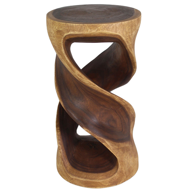 The Tovin Round Double Twist Solid Wood End Table 14 in SQ x 26 in H Walnut