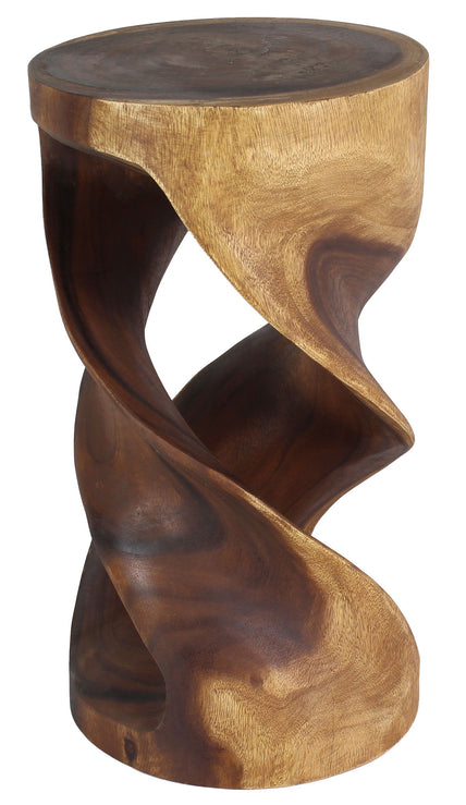 Tovin round double twist end table - hand finished solid wood accent table view 1