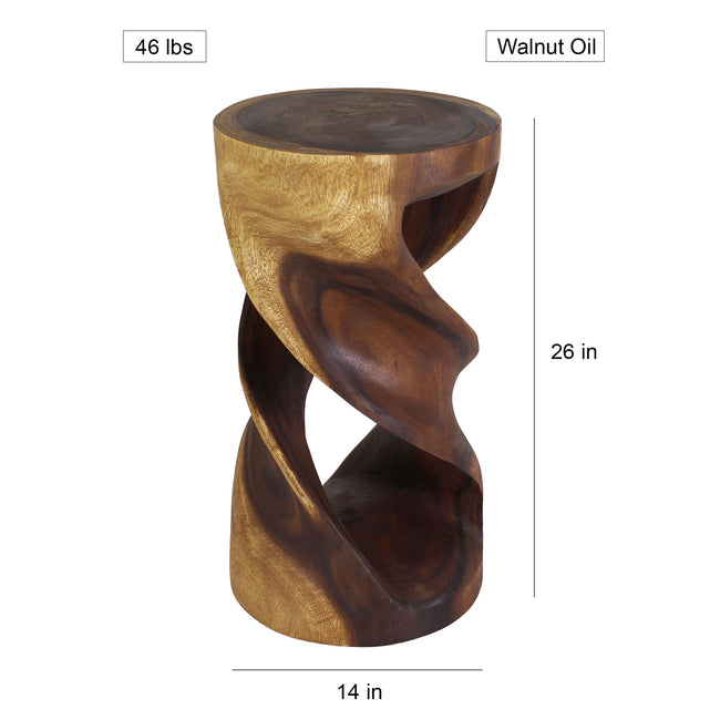 Tovin Round Double Twist End Table 14 in SQ x 26 in H Walnut