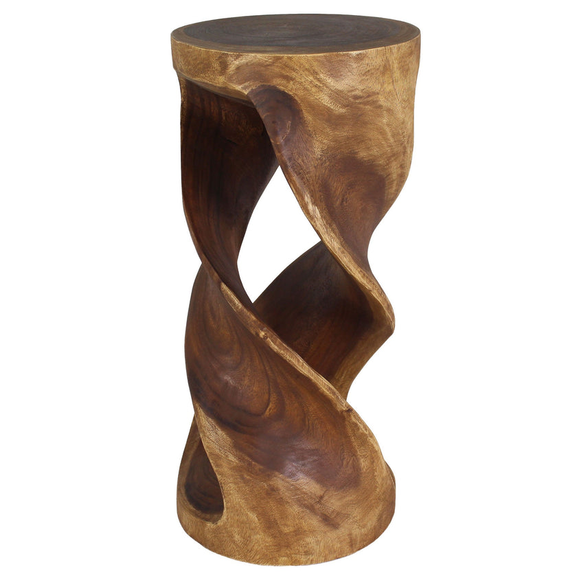 The Tovin Round Double Twist Solid Wood End Table 14 in SQ x 30 in H Walnut