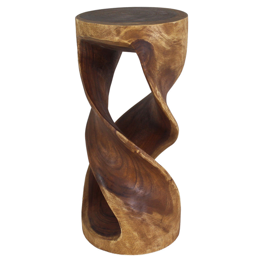 The Tovin Round Double Twist Solid Wood End Table 14 in SQ x 30 in H Walnut