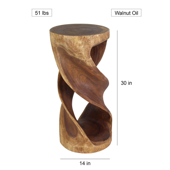 The Tovin Round Double Twist Solid Wood End Table 14 in SQ x 30 in H Walnut