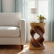 The Tovin Round Double Twist Solid Wood End Table 14 in SQ x 23 in H Walnut