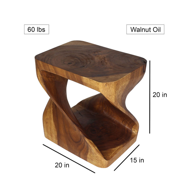 The Rivena Rectangular Sculpted Solid Wood End Table 20 x 15 x 20 in High Walnut
