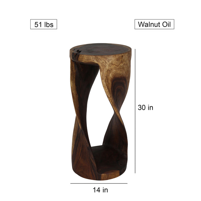 The Zora Round Accent Solid Wood End Table 14 in DIA x 30 in H Walnut