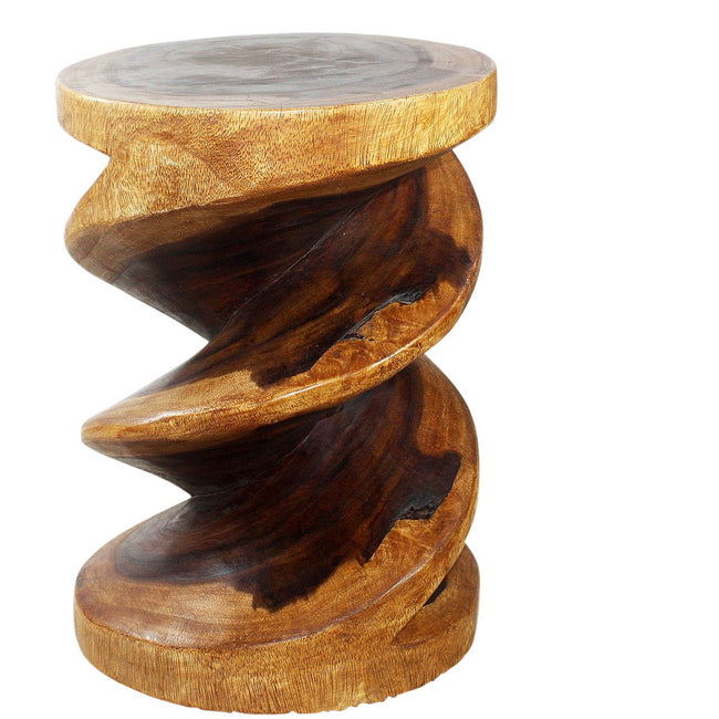 The Atria Round Spiral Zig Zag Solid Wood End Table 15 D x 20 in H Walnut