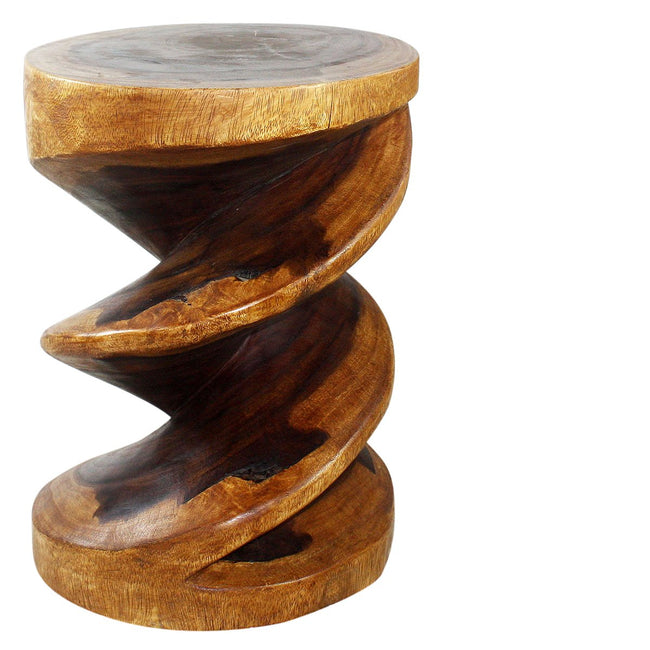 The Atria Round Spiral Zig Zag Solid Wood End Table 15 D x 20 in H Walnut