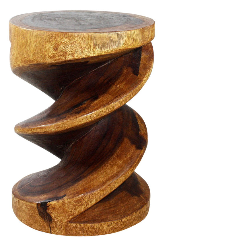 The Atria Round Spiral Zig Zag Solid Wood End Table 15 D x 20 in H Walnut
