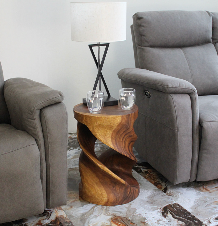 Tovin Round Double Twist End Table 14 in SQ x 20 in H Walnut
