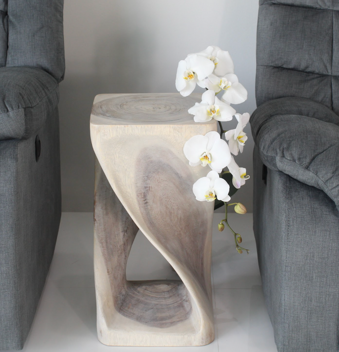 Luma Square Twisted End Table 12 in SQ x 23 in H Agate Grey