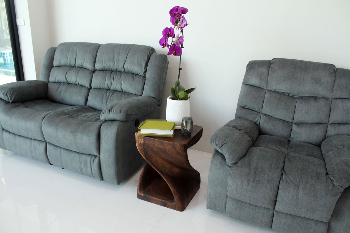 The Selorin Wide Twisted Solid Wood End Table 15 x 15 x 20 in H Mocha