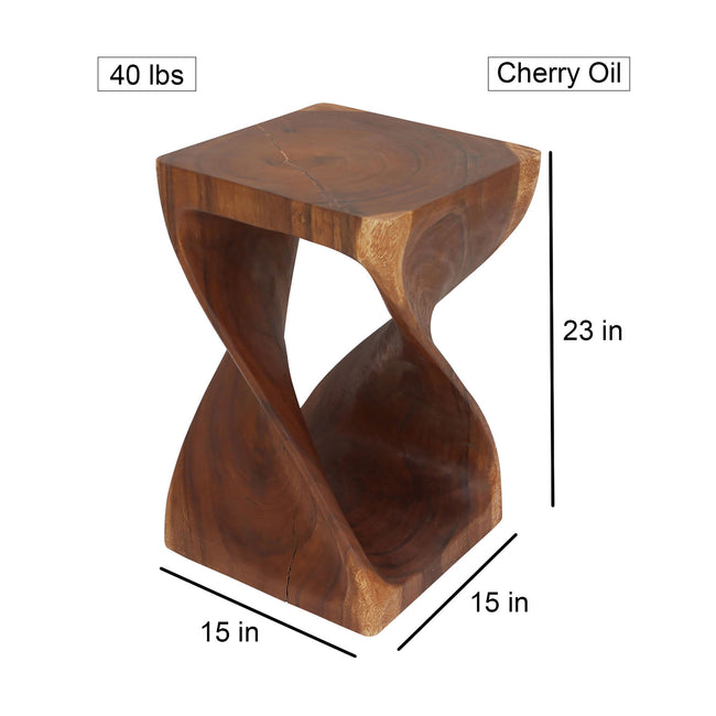 Selorin Wide Twisted End Table 15 x 15 x 23 in H Cherry