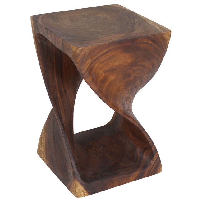The Selorin Wide Twisted Solid Wood End Table 15 x 15 x 23 in H Walnut
