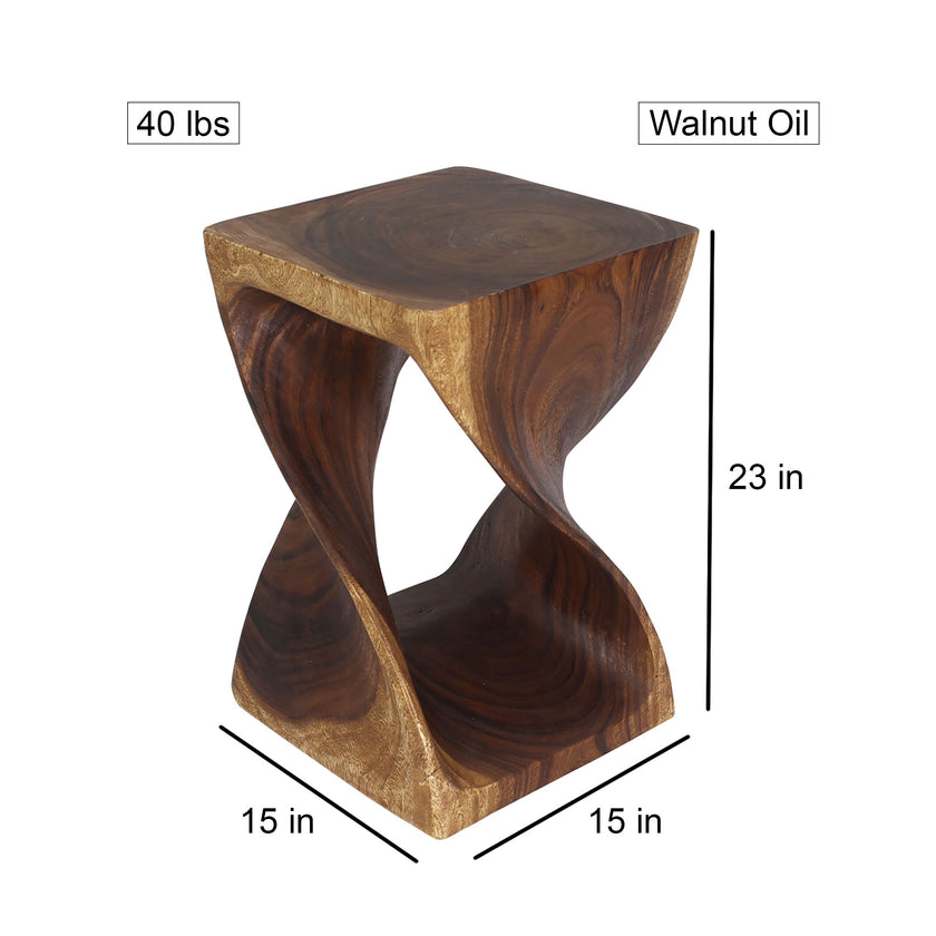 Selorin Wide Twisted End Table 15 x 15 x 23 in H Walnut