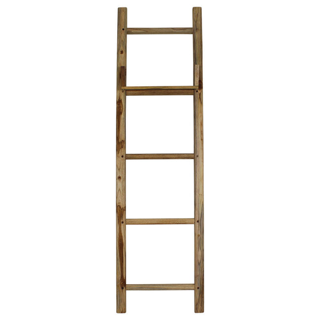 The Elara Teak Bath Towel Ladder 18 x 64 in H with Adjustable Shelf Teak Oil
