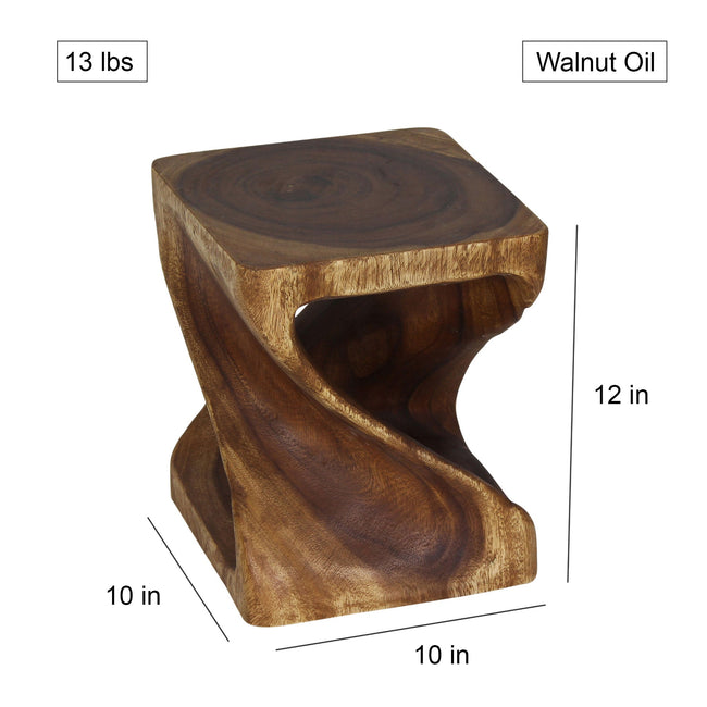 The Luma Square Twisted Solid Wood End Table 10 in SQ x 12 in H Walnut