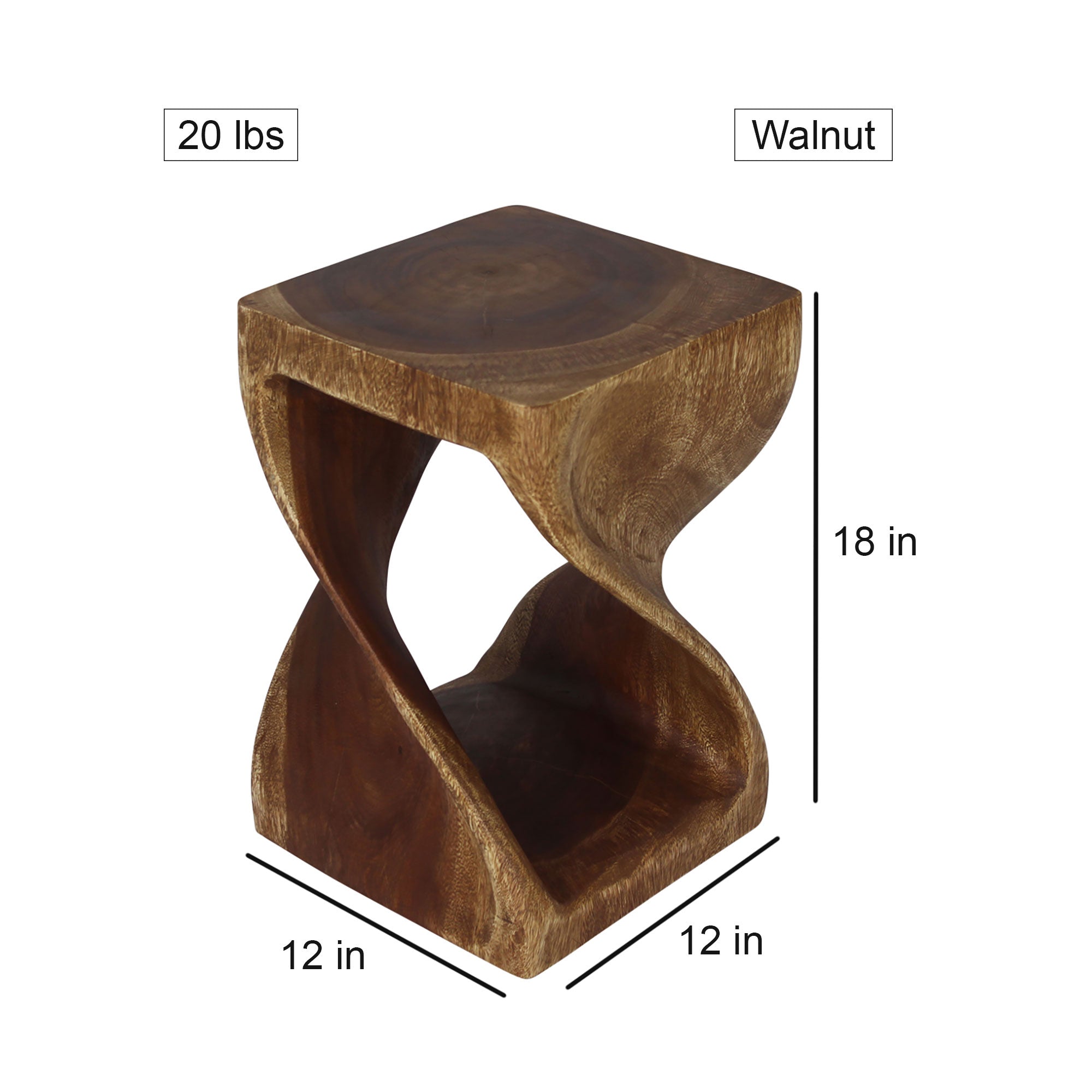 Luma Square Twisted End Table 12 in SQ x 18 in H Walnut