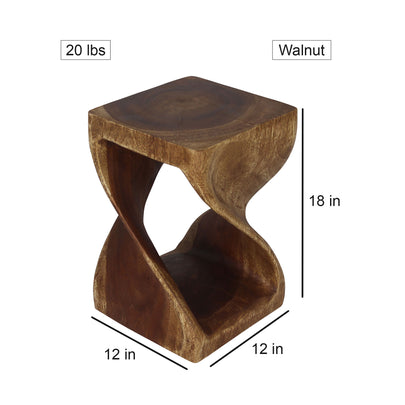 Luma Square Twisted End Table 12 in SQ x 18 in H Walnut