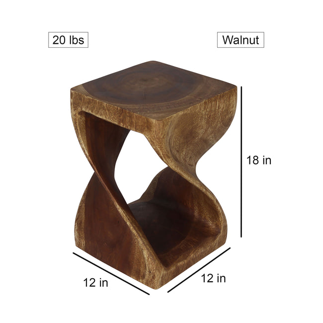 Luma Square Twisted End Table 12 in SQ x 18 in H Walnut