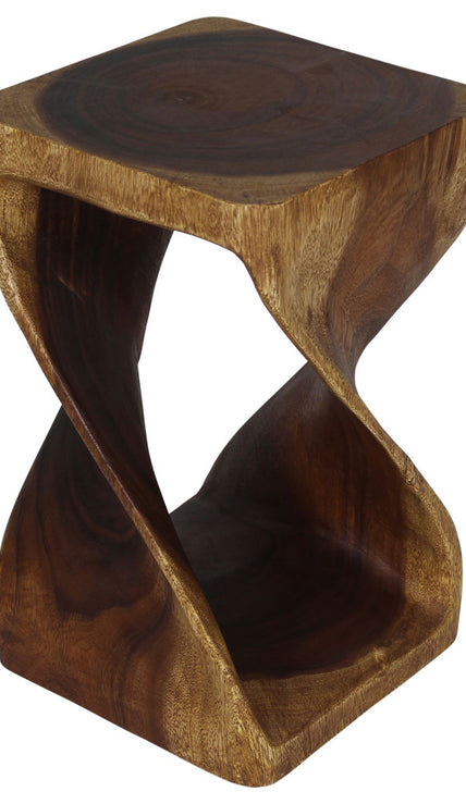 Luma square twisted end table - hand finished solid wood accent table view 1
