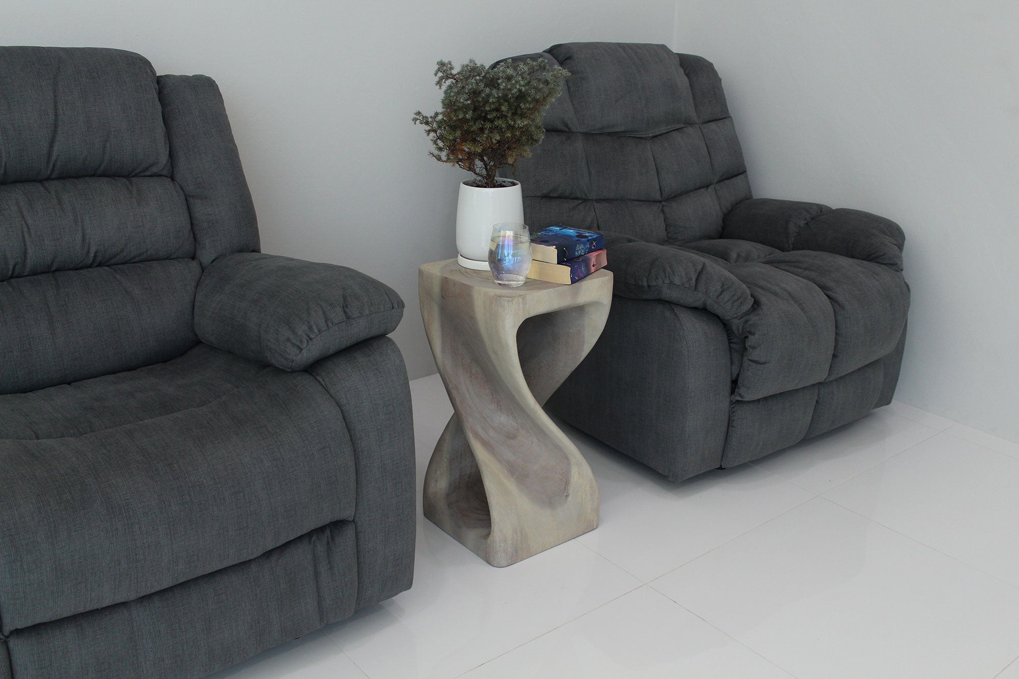 Luma Square Twisted End Table 12 in SQ x 23 in H Agate Grey
