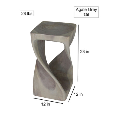 Luma Square Twisted End Table 12 in SQ x 23 in H Agate Grey