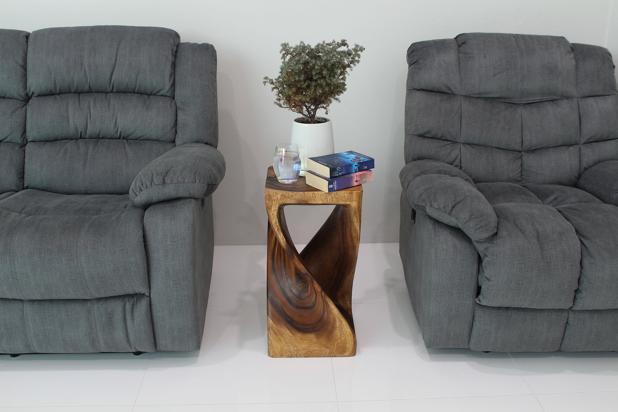 Luma Square Twisted End Table 12 in SQ x 23 in H Walnut