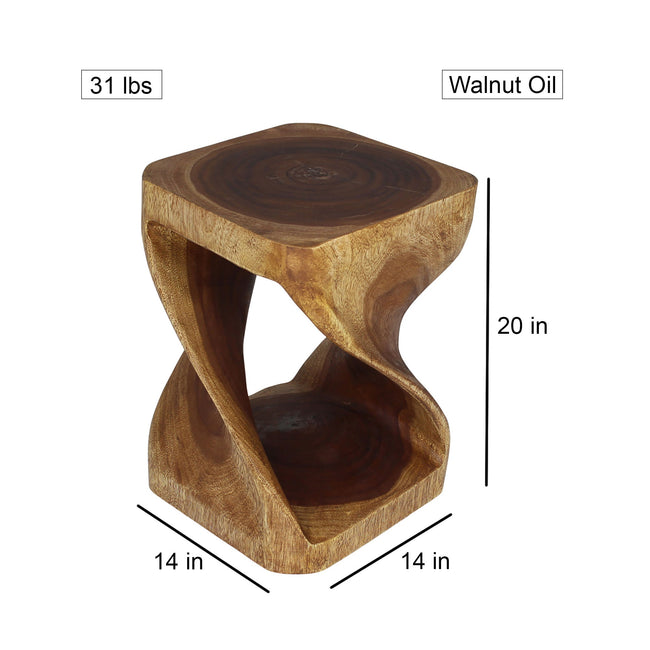 The Luma Square Twisted Solid Wood End Table 14 in SQ x 20 in H Walnut