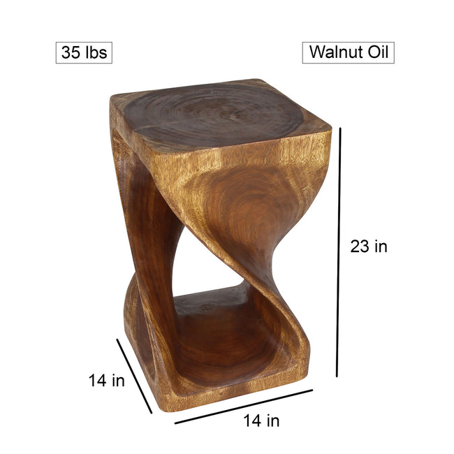 The Luma Square Twisted Solid Wood End Table 14 in SQ x 23 in H Walnut