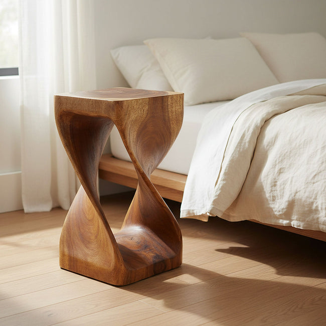 The Luma Square Twisted Solid Wood End Table 14 in SQ x 26 in H Walnut