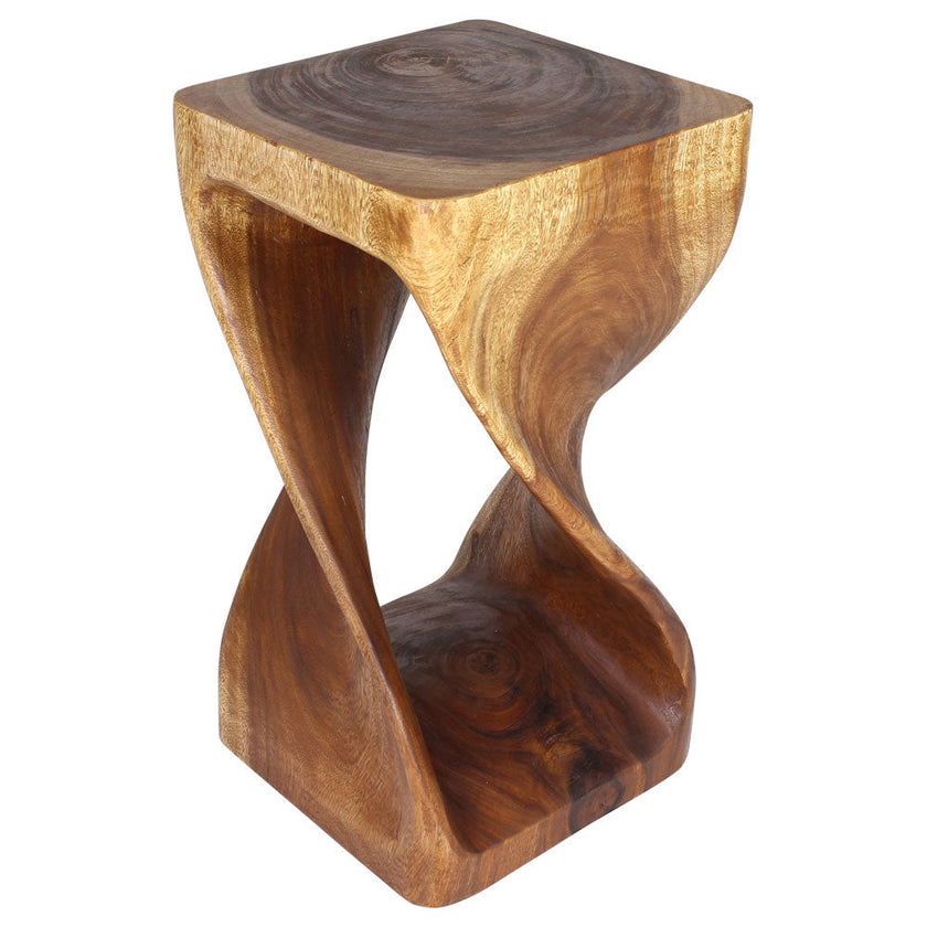The Luma Square Twisted Solid Wood End Table 14 in SQ x 26 in H Walnut