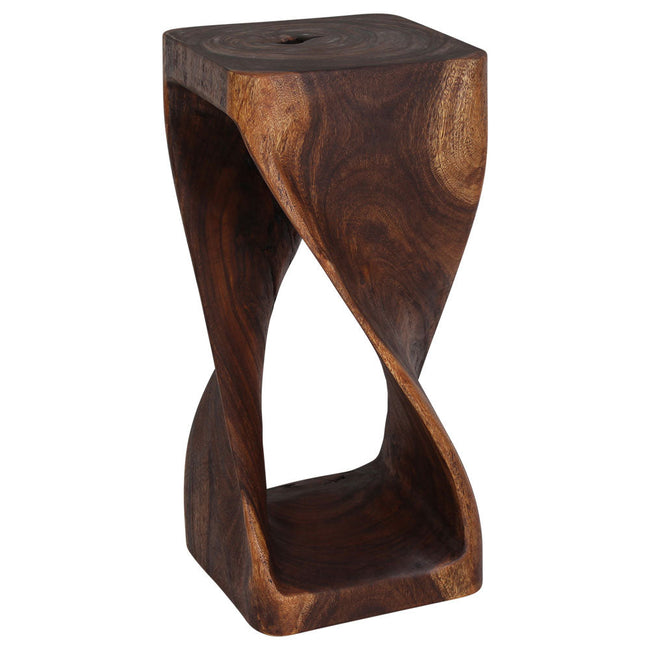 The Luma Square Twisted Solid Wood End Table 14 in SQ x 30 in H Mocha