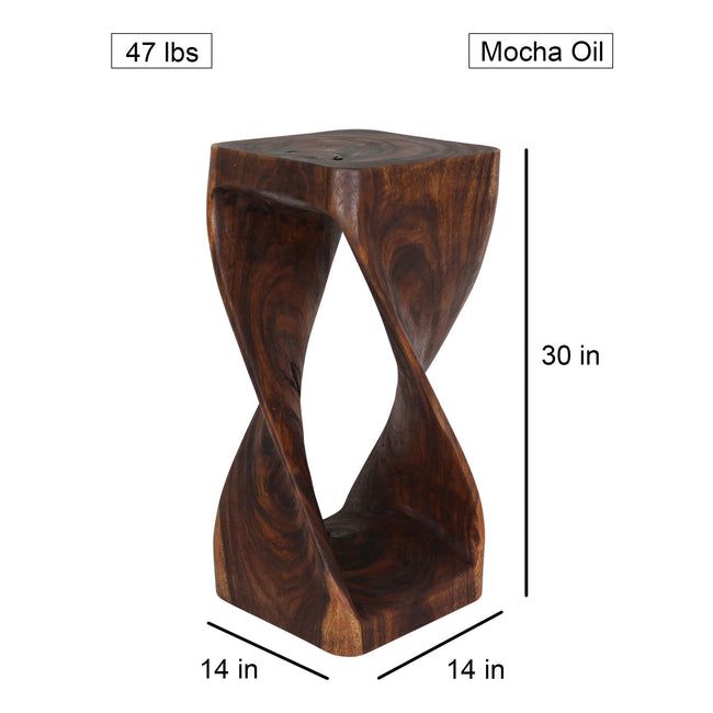 The Luma Square Twisted Solid Wood End Table 14 in SQ x 30 in H Mocha