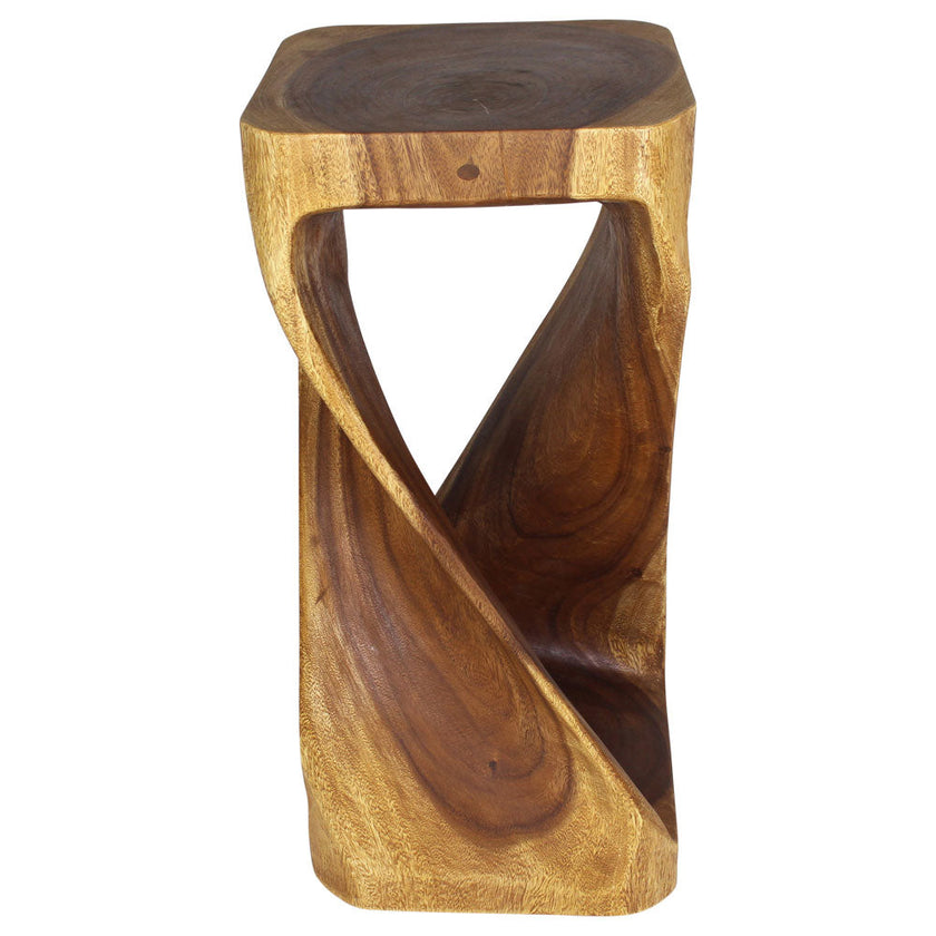 The Luma Square Twisted Solid Wood End Table 14 in SQ x 30 in H Walnut