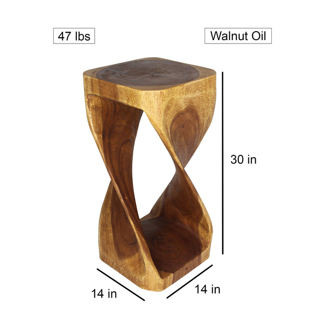 The Luma Square Twisted Solid Wood End Table 14 in SQ x 30 in H Walnut