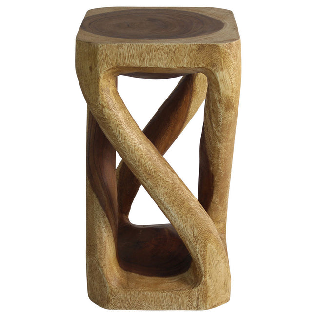 The Alora Solid Vine Twisted End Table 12 x 12 x 22 in H Oak