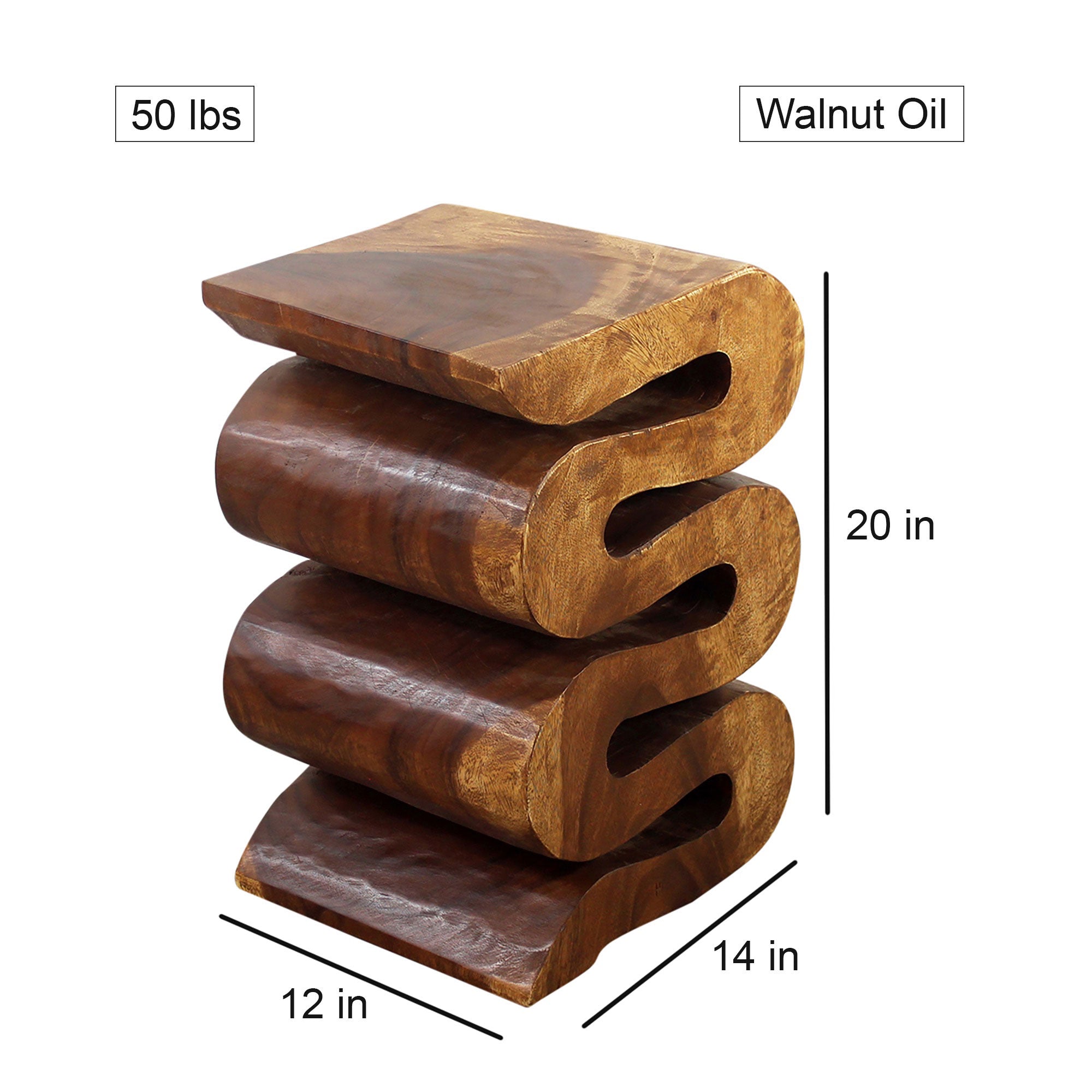 Talen Snake Twist End Table 12 x 14 x 20 in H Walnut