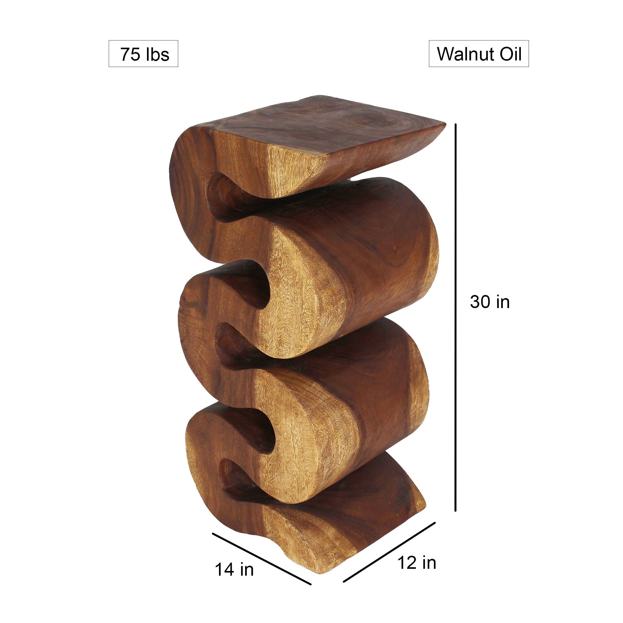 Orenza Snake End Table 12 x 14 x 30 in H Walnut