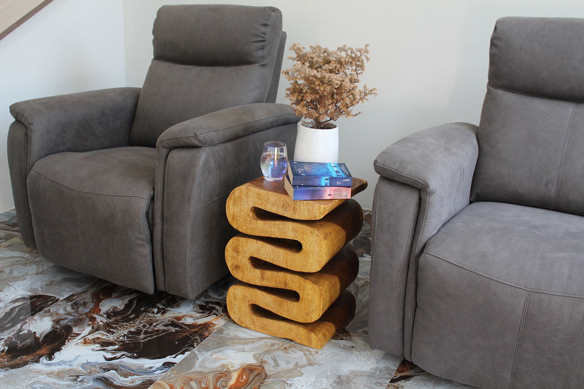 Talen Snake Twist End Table 12 x 14 x 20 in H Oak