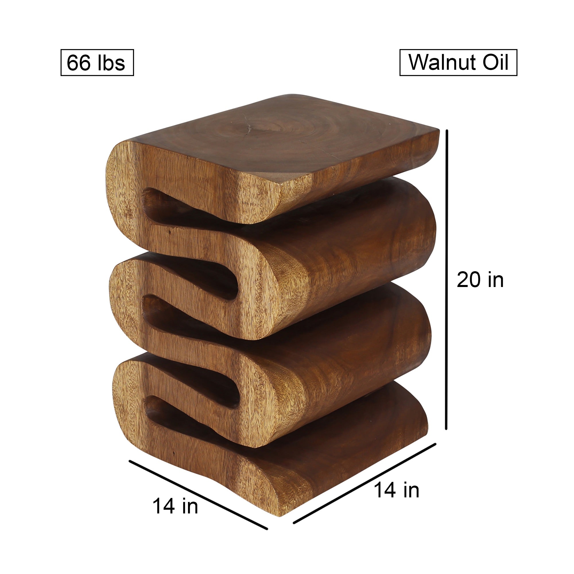 Talen Snake Twist End Table 14 x 14 x 20 in H Walnut