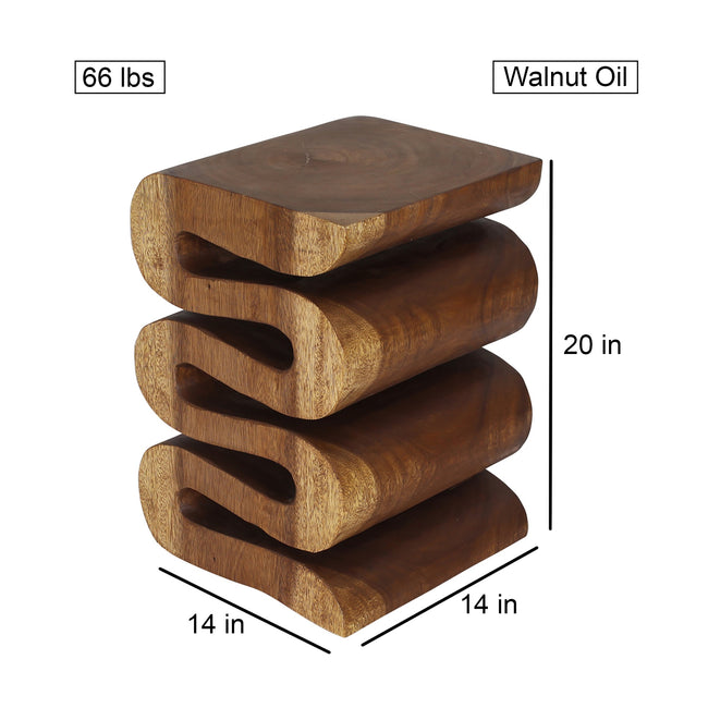 Talen Snake Twist End Table 14 x 14 x 20 in H Walnut
