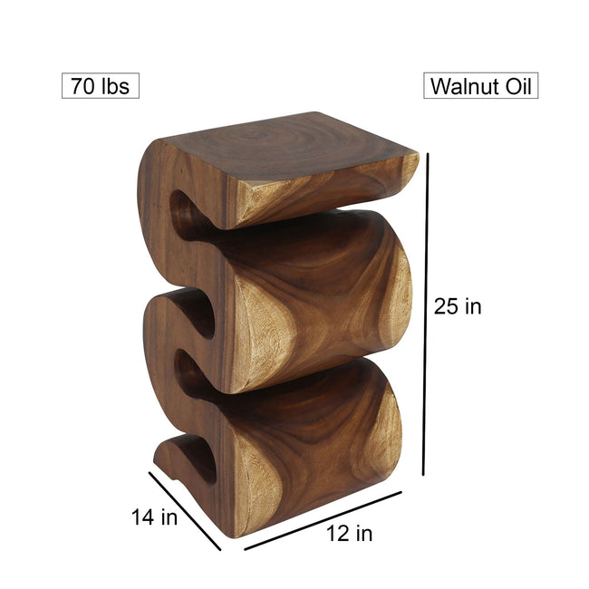 The Orenza Wave Twisted Solid Wood Accent Table 12 x 14 x 25 in H Walnut