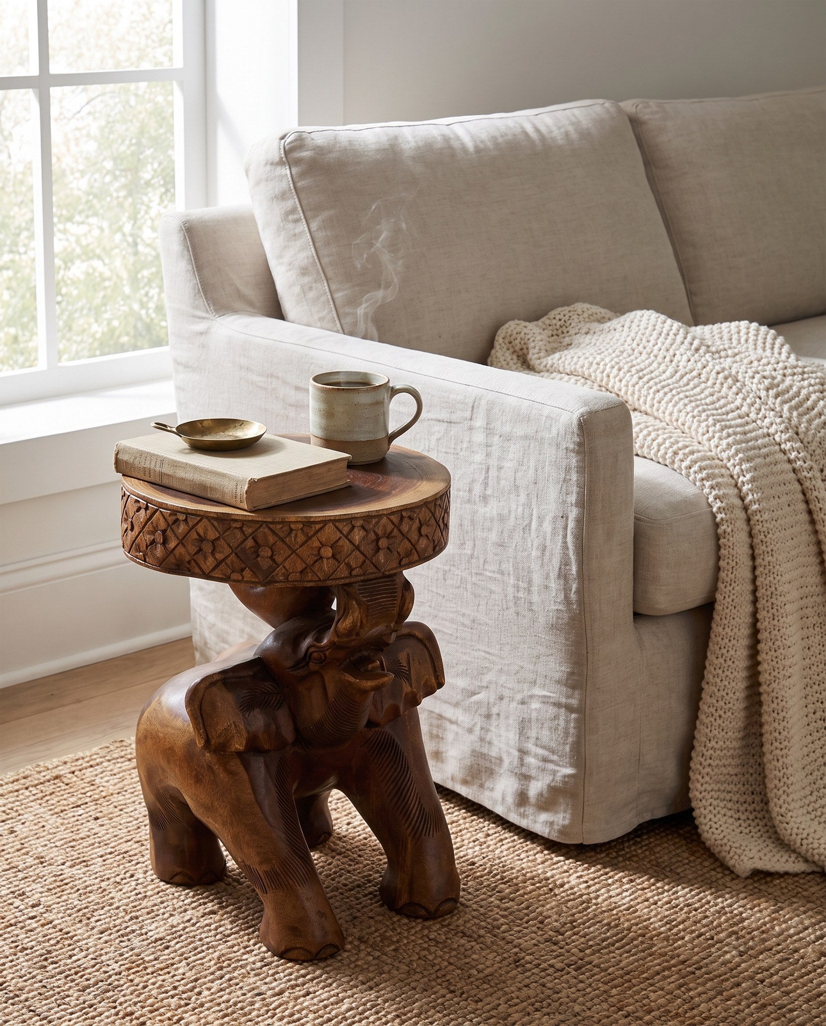 Elefante Carved Elephant Side Table